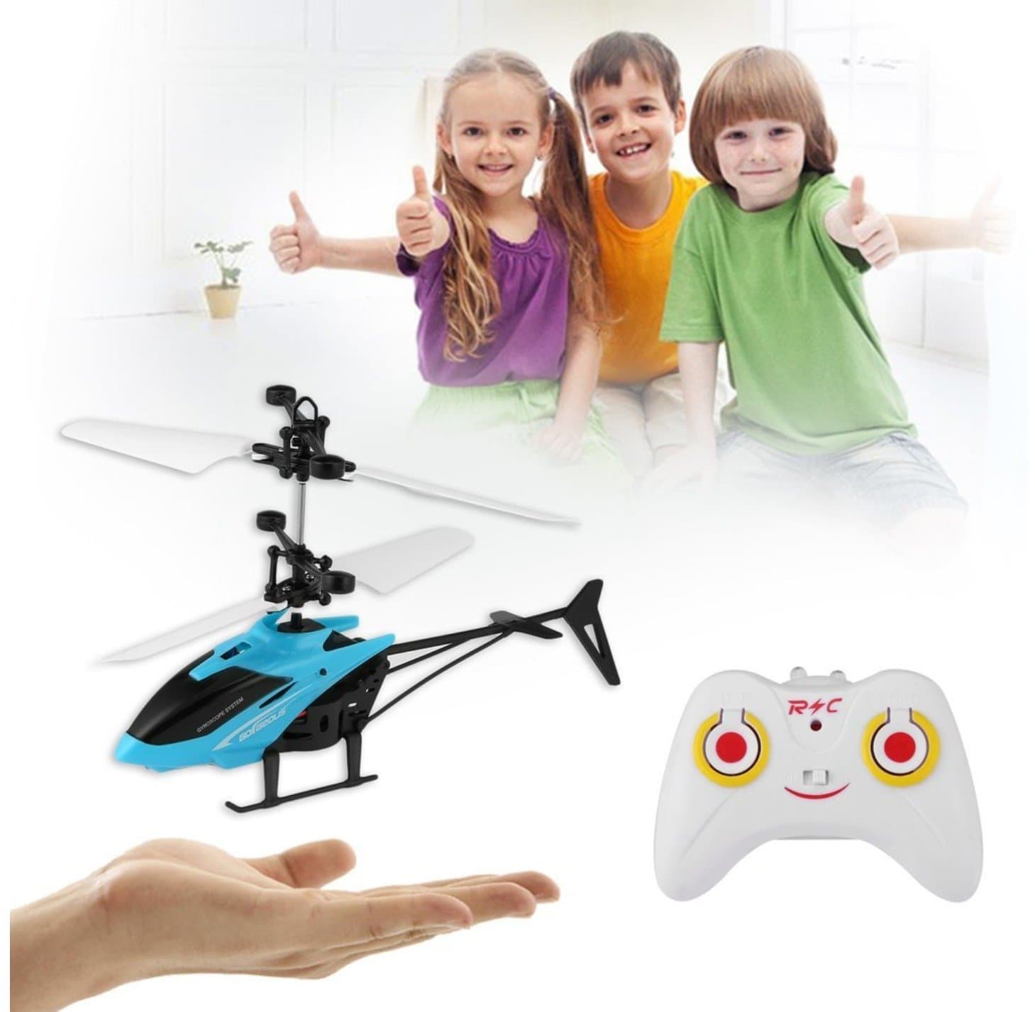 Magicwand Multicolour Engineering Grade Plastic Induction Type 2-in-1 Flying Indoor Helicopter with Remote for Kids