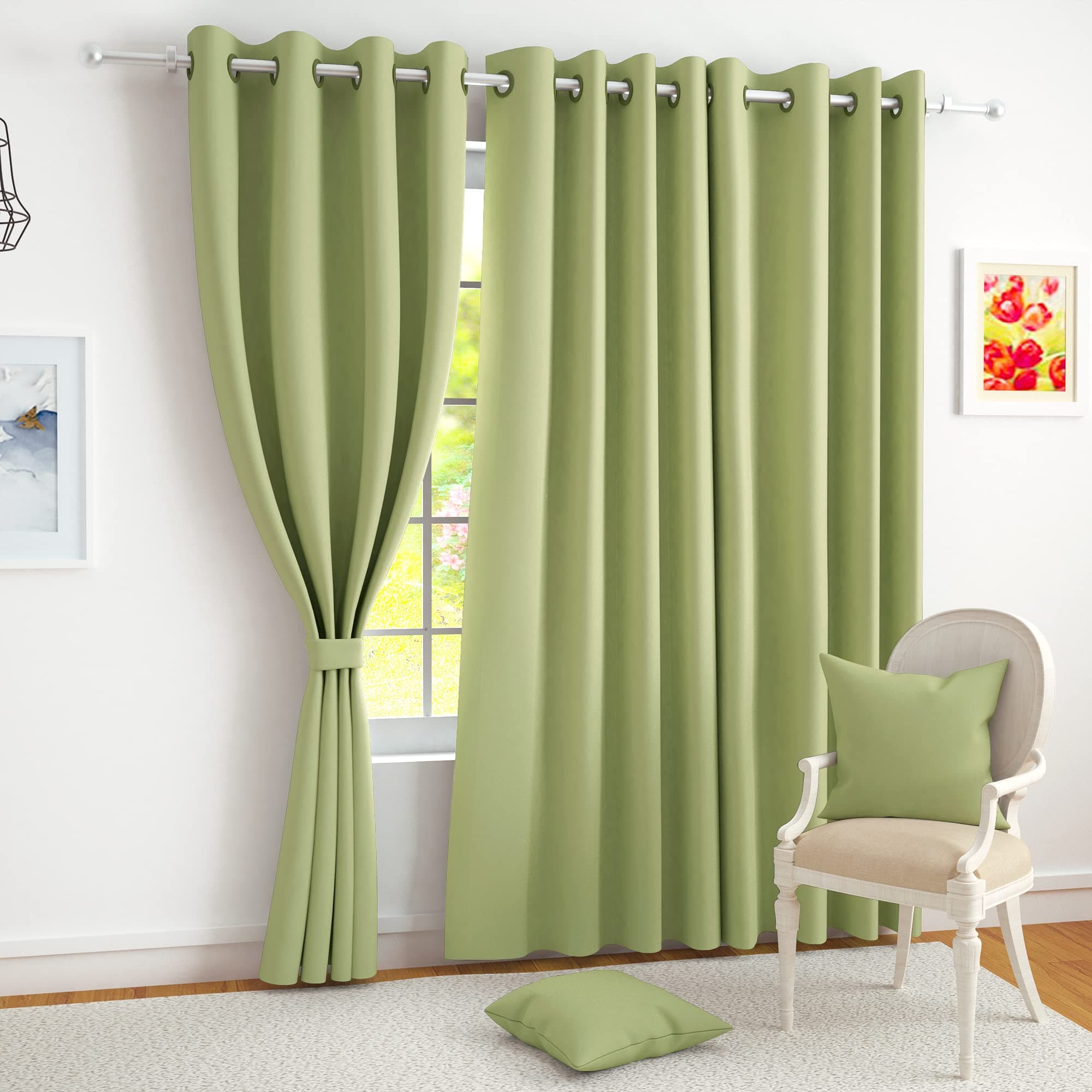 Story@Home 100% True Blackout Door Curtains 7 Feet Long Set of 1 | Plain Design | Room Darkening Curtain | Thermal Insulated Curtains for Living Room, Bedroom | (116 x 215 cm, Light Green)