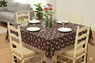 CASA-NEST PVC Waterproof Table Cover Brown Flower Design Upto 2-4 Seater Centre Table Cover Size 40x60 inches printed001