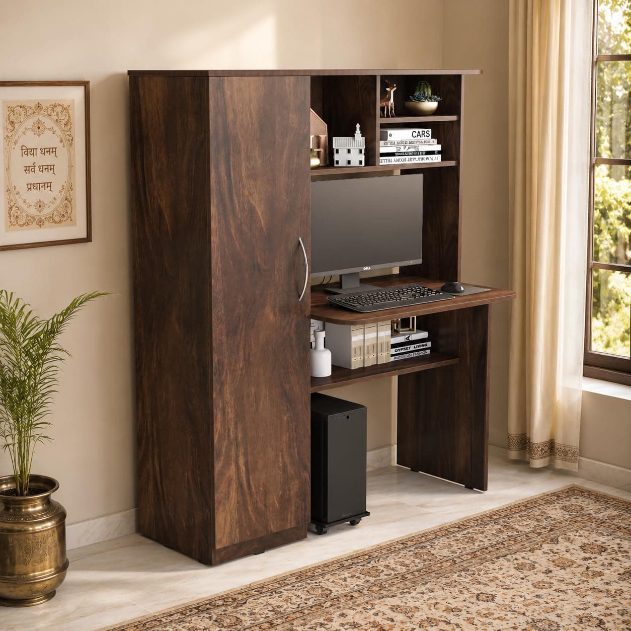 Studio Kook Study | Computer Table with Storage (MatteFinish) (Noble, Junglewood), Brown