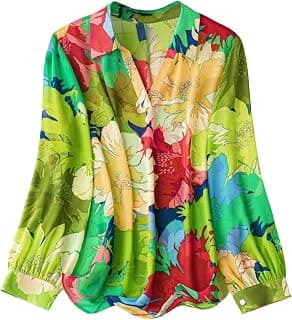 Leriya Fashion Women Floral Printed Shirt Casual Loose Fit Summer Top V Neck Button Down Blouse Lightweight Long Sleeve Stylish Beach Vacation Wear Trendy Western Top