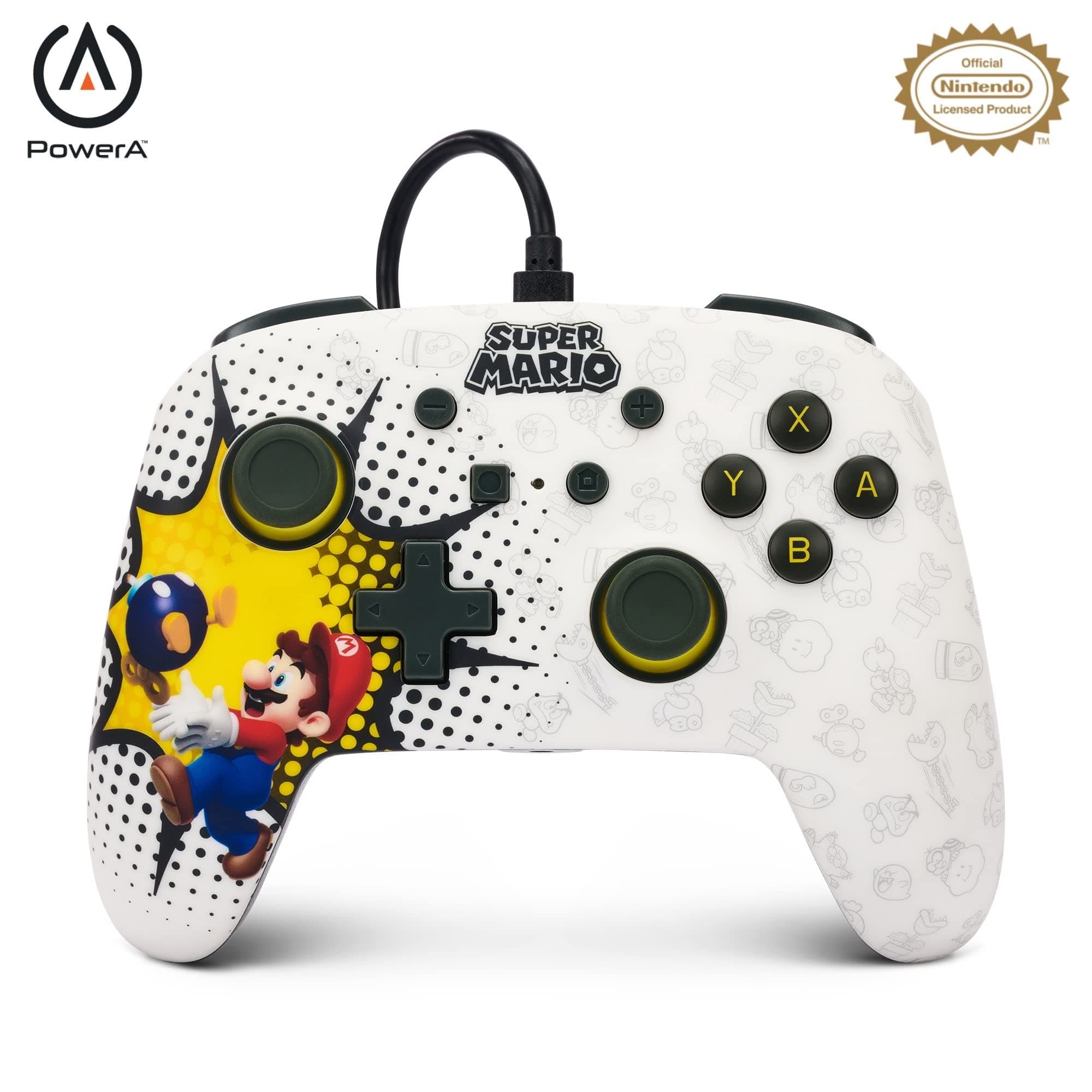 PowerA Enhanced Wired Gaming Controller for Nintendo Switch - Switch 2 - OLED Model, Bob-omb Blast, White - Officially Licensed