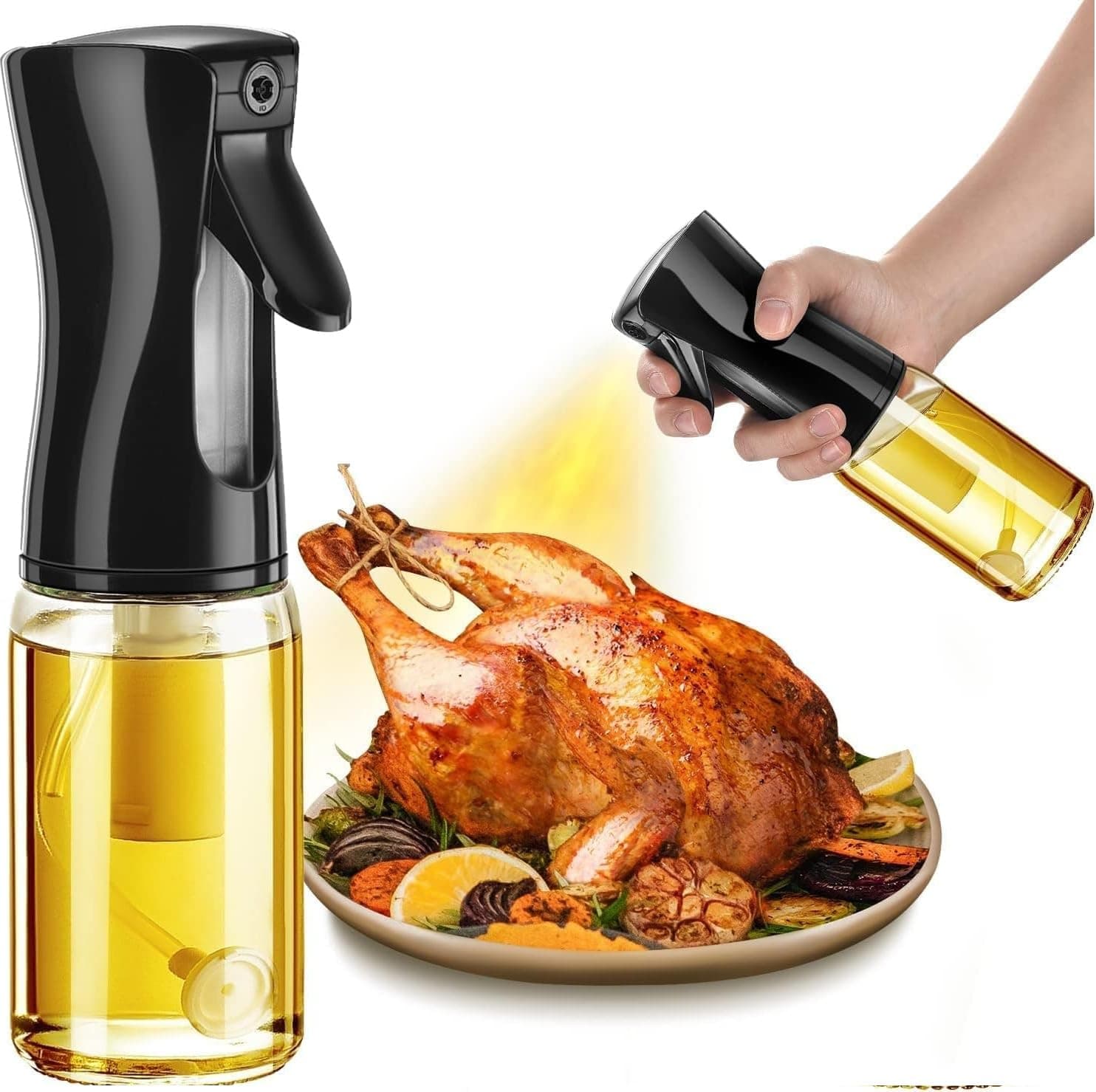 AVNISH Oil Spray Bottle for Cooking, Premium Glass Oil Dispenser for Kitchen, Food Grade Refillable Sprayer, Leak Proof Spritzer for Air Fryer, Salad Making, Baking and Frying BBQ 200 ML