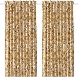 Ikea FLENTIMOTEJ Curtains, 1 Pair, Light Beige/Floral Pattern, 145x250 cm