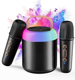 VELOMAX Karaoke Mic with Speaker for Kids, 360° Surround Sound with Ambiance Light, Wireless Mic with 5 Sound Effects, Birthday Gifts Toys Teens Kids, Cute Fun Fashion (2 Microphones)