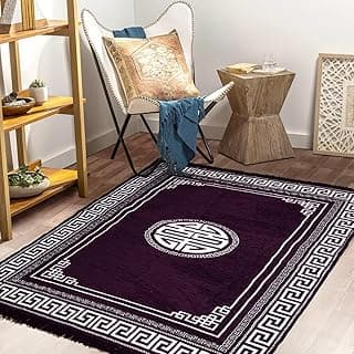 BSB HOME Designer Superfine Chenille Carpet | 500 GSM Velvet Carpet/Area Rug/Durries with Fine Gold Yarn for Living Room, Bedroom, Runner| 122 x 183 cm or 4x6 ft, Wine