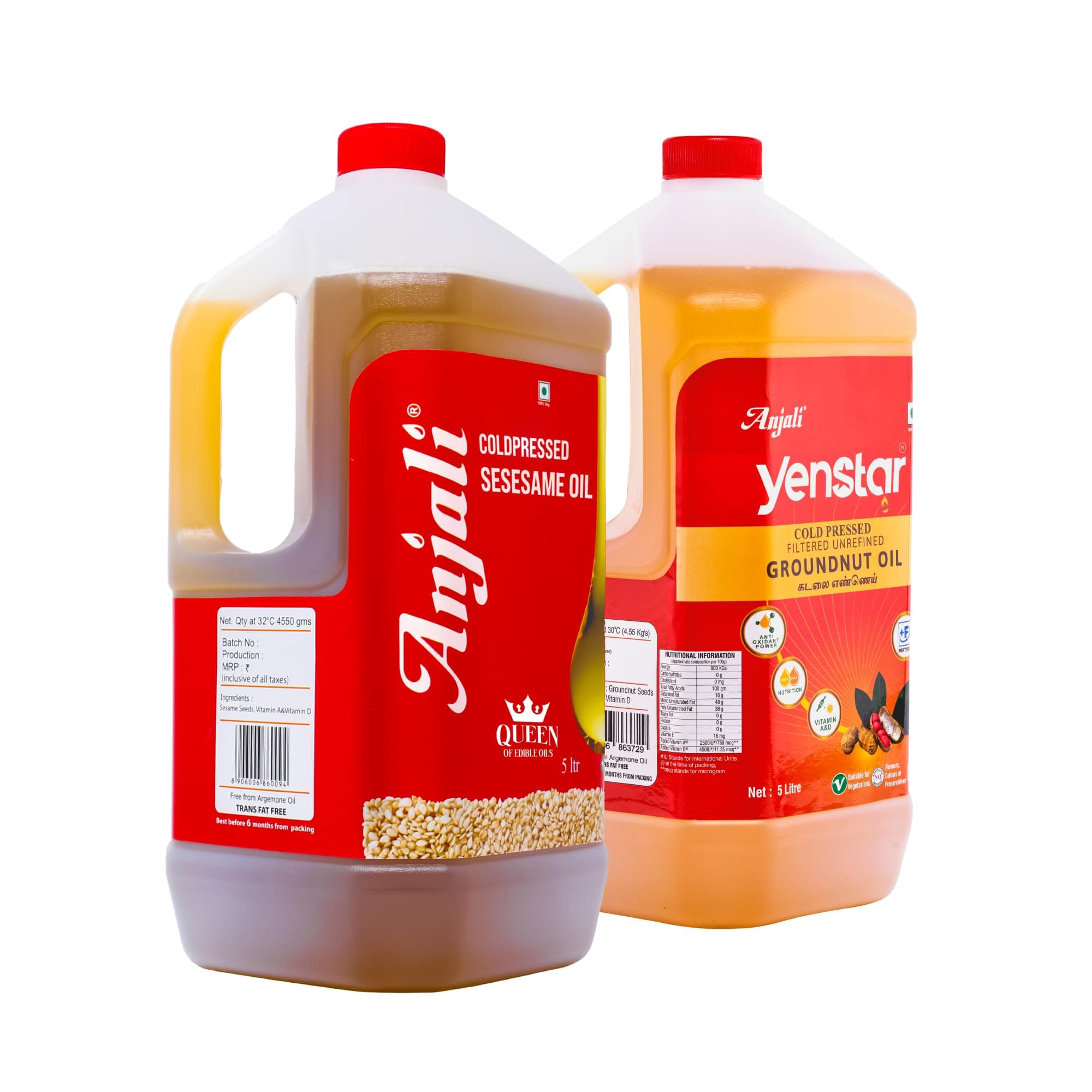 Anjali Cold Pressed Gingelly/Sesame Oil (Gingelly & GroundnutOil 10 Litre Combo)