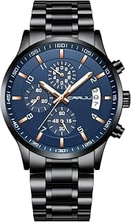 CRRJU Men's Wristwatches, Multifunctional Chronograph Wristwatches,Stainsteel Steel Band Waterproof Watch