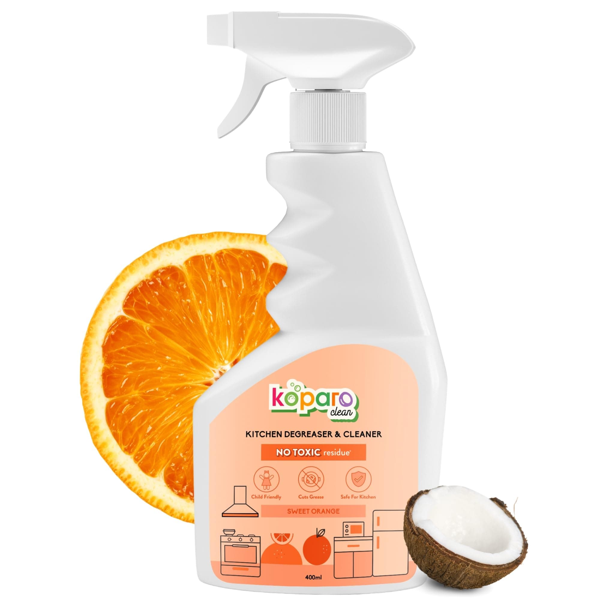 Koparo Kitchen Cleaning Spray | Instantly Dissolves Grease & Oil Stains | Kitchen Cleaner for Chimney, Gas Stove, Microwave & Tiles | Plant-Based, Non-Toxic Spray for a Happy Kitchen & Planet | 400ml