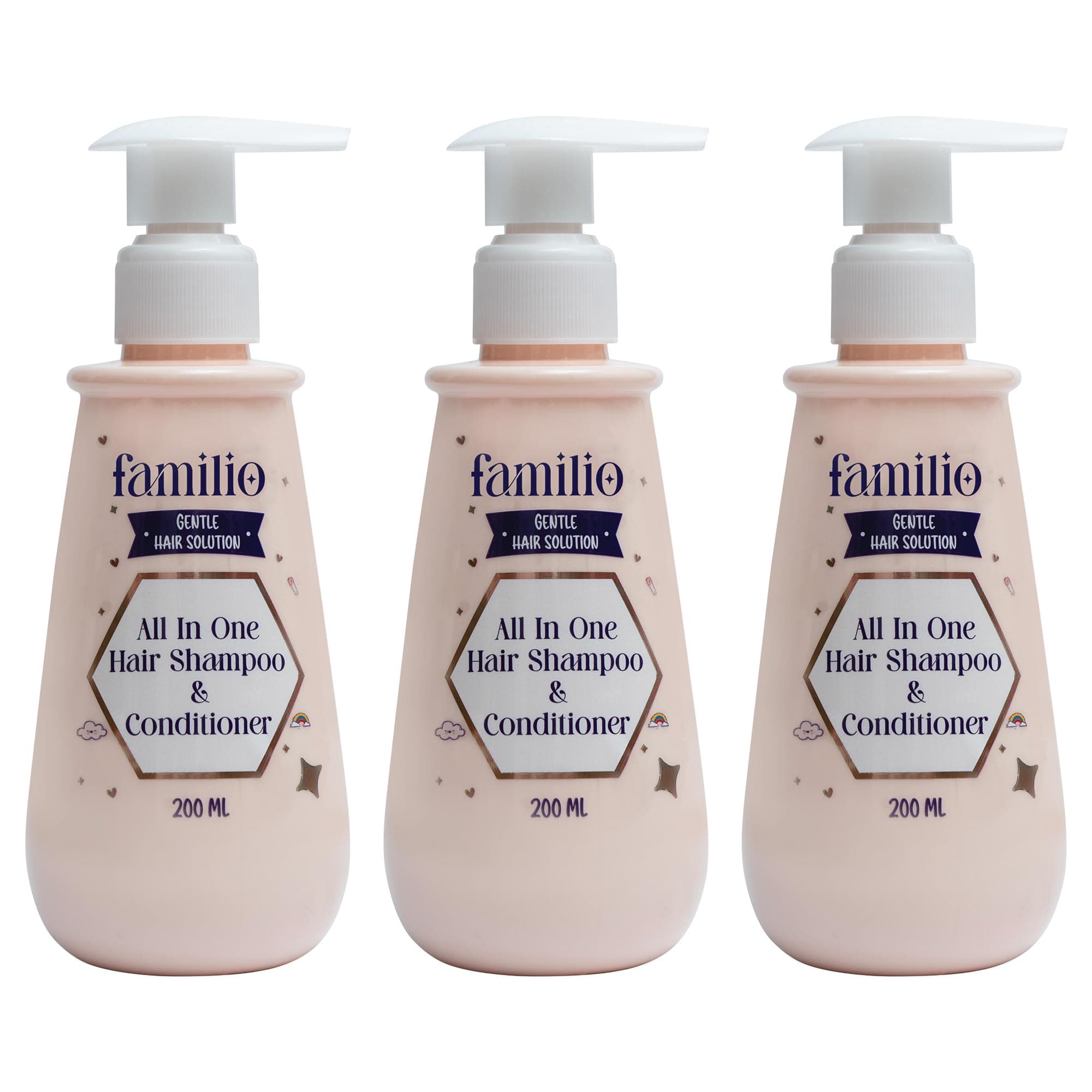 Familio India All in Shampoo & Conditioner for Kids | Natural and Non Toxic | Tear-Free Formula | Natural Hydration for Baby | Rice Protein | Cruelty-free | Derma Tested | 200 ml (Pack of 3)