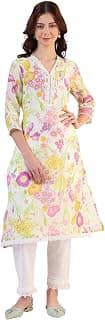 W for Woman Floral Printed Straight Kota Lace Kurta