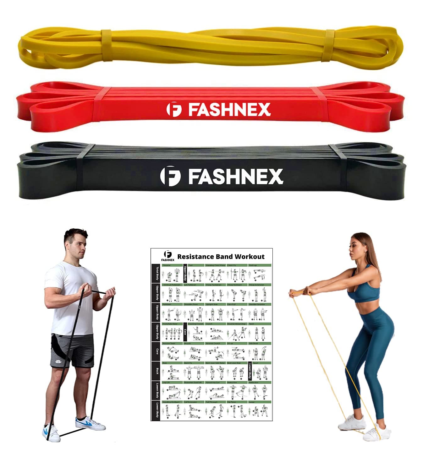 FASHNEX Resistance Bands, Pull Up Assist Exercise Band, Perfect for Mobility, Body Stretching, Home Workout, Fitness Training Loop Bands for Men & Women (Set of 3 Bands (Light, Medium, Heavy)), Rubber