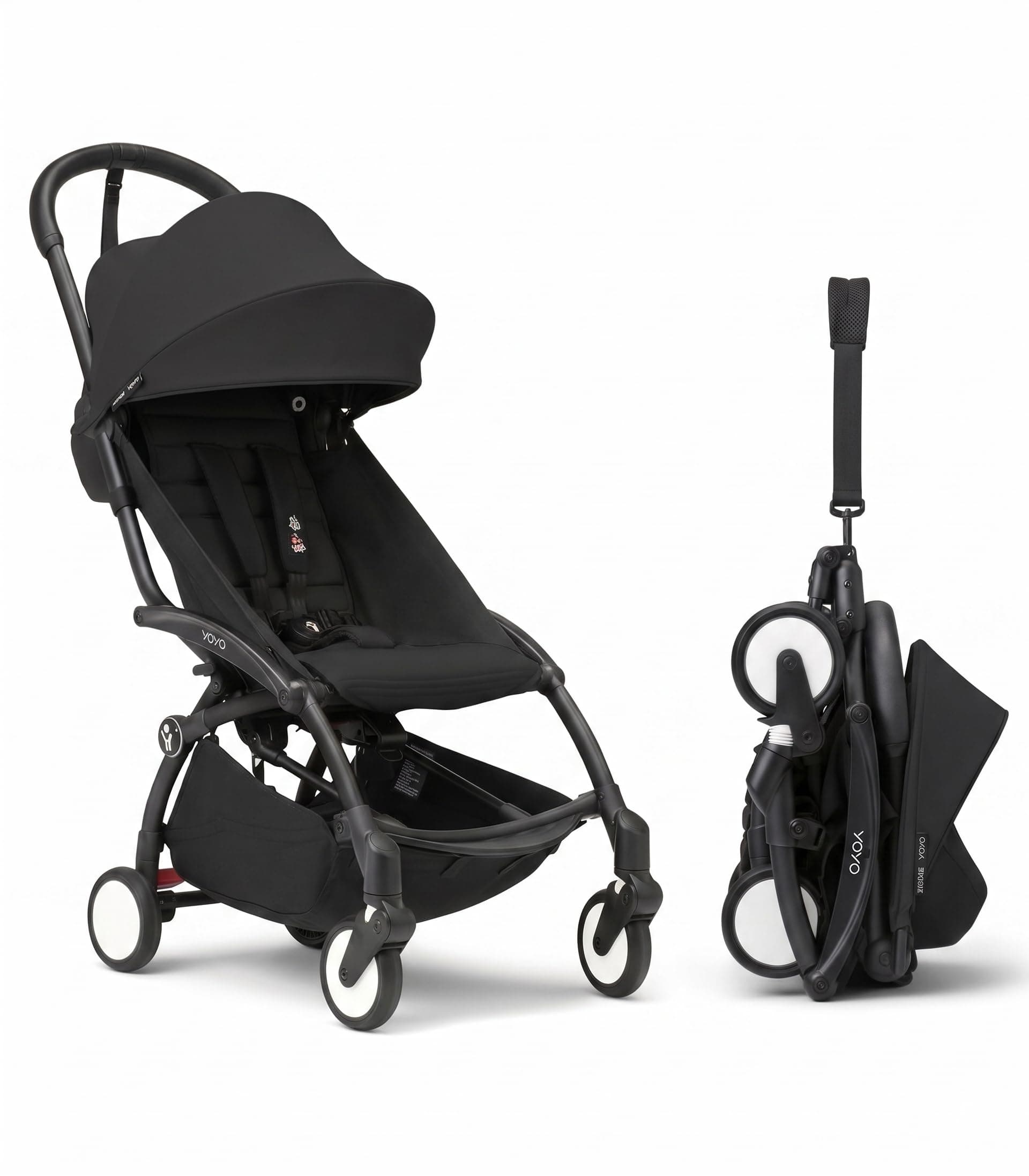 Stokke Babyzen YOYO3 Stroller from 6 Months - Includes Black Frame, Seat Cushion + Canopy - Folds in & Out in a Flash - Light & Compact - Carry-On Compatible - Black