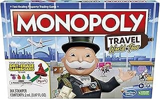 Monopoly - Travel World Tour Board Game, for Families and Kids Dry-Erase Gameboard - Borad Game for Boys and Girls Ages 8+ for 2-4 Players