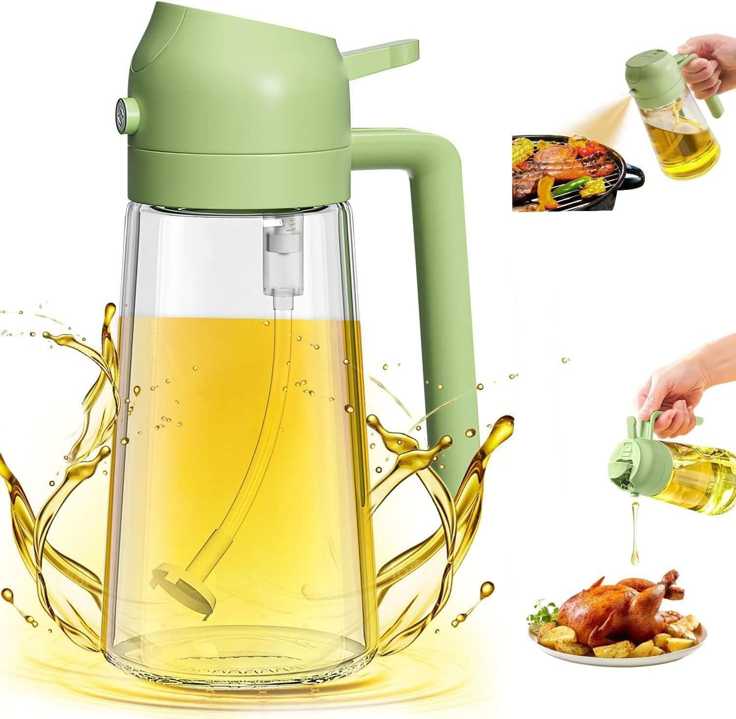 GRAYFAWN 2-in-1 Oil Dispenser & Spray Bottle for Cooking | Glass Olive Oil Sprayer with Handle | Pour & Fine Mist Spray, Leak-Proof Oil Bottle for Air Fryer, Salad, BBQ & Kitchen