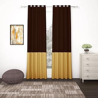 Story@Home Blackout Door Curtains 7 Feet Long Set of 2 | Plain Design 2-Tone | Thermal Insulated Curtains | 100% Room Darkening Curtains | Door Curtains for Living Room | (118 x 215 cm, Brown-Gold)