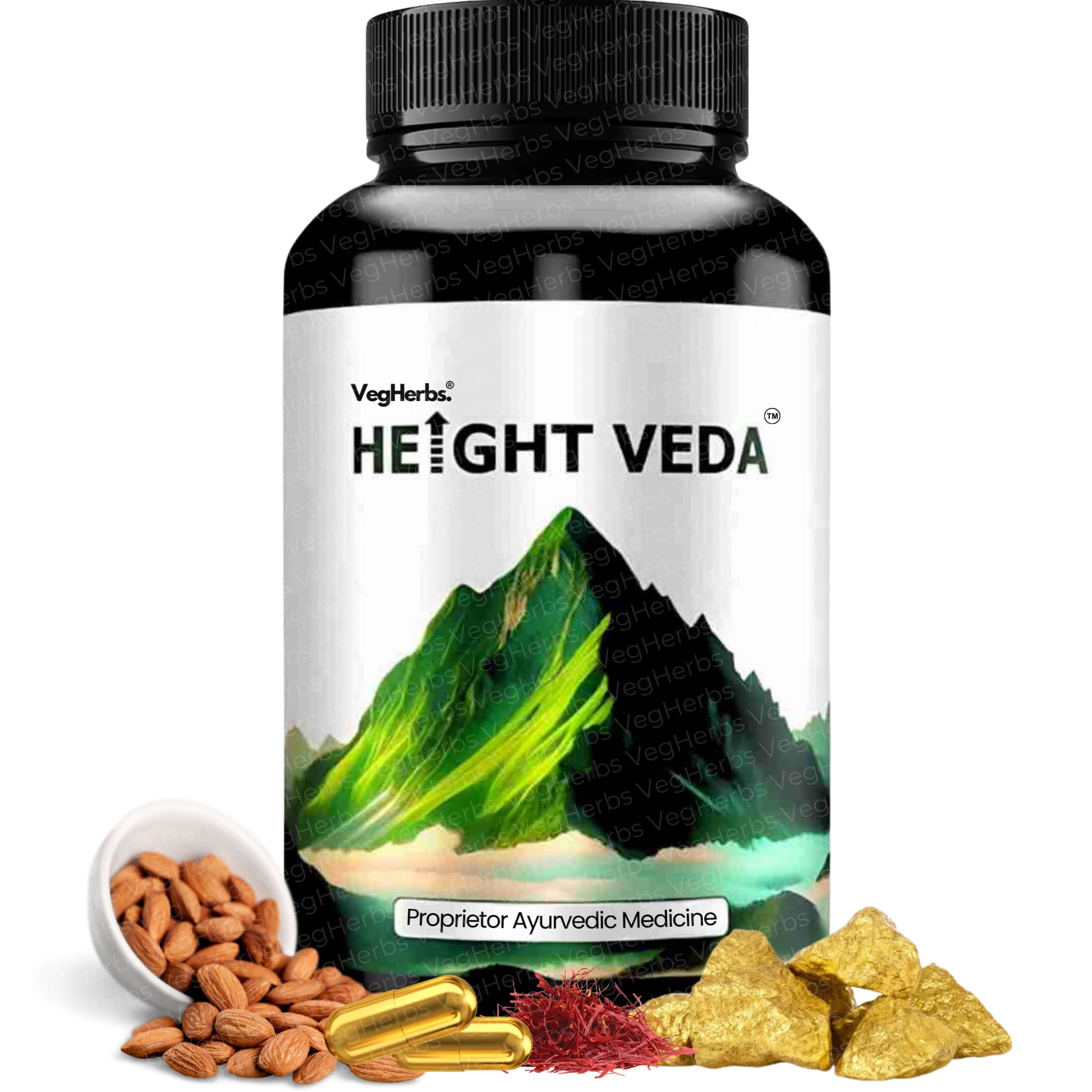 VegHerbs Height Veda | Supreme Formula Aurvedic Powder | Natural Ayurvedic Supplement for Height Support | 30 Capsules (Pack of 1)