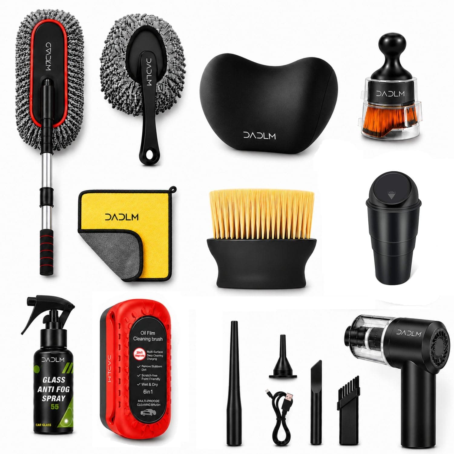 DADLM® 10 PCS Microfiber Car Duster Kit with Extendable Handle, Interior & Exterior Car Cleaning Tools, Scratch-Free Microfiber Cloth, Memory Foam Pillow & Car Dustbin, Car Care Kit (Large 10 Pack)