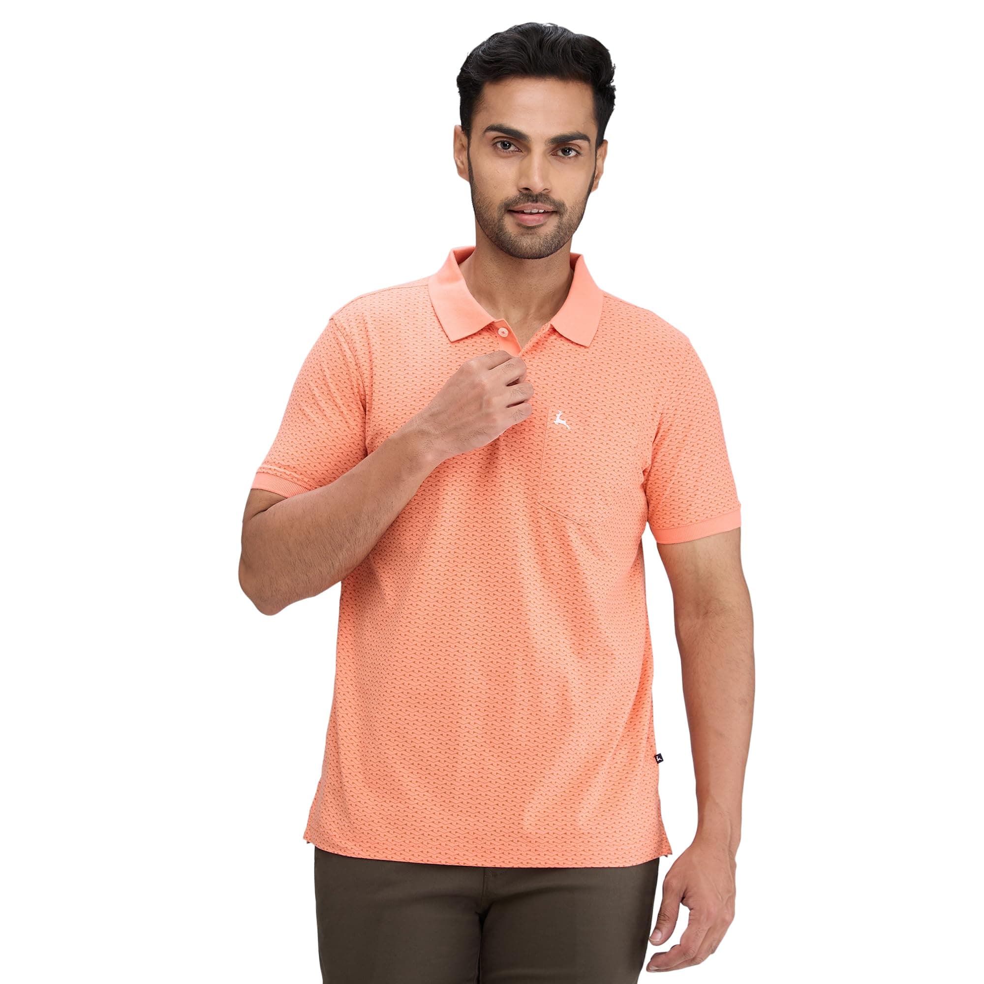 Parx Men's Regular Fit Print Pattern Pure Cotton Polo Neck Half Sleeve Casual T-Shirt