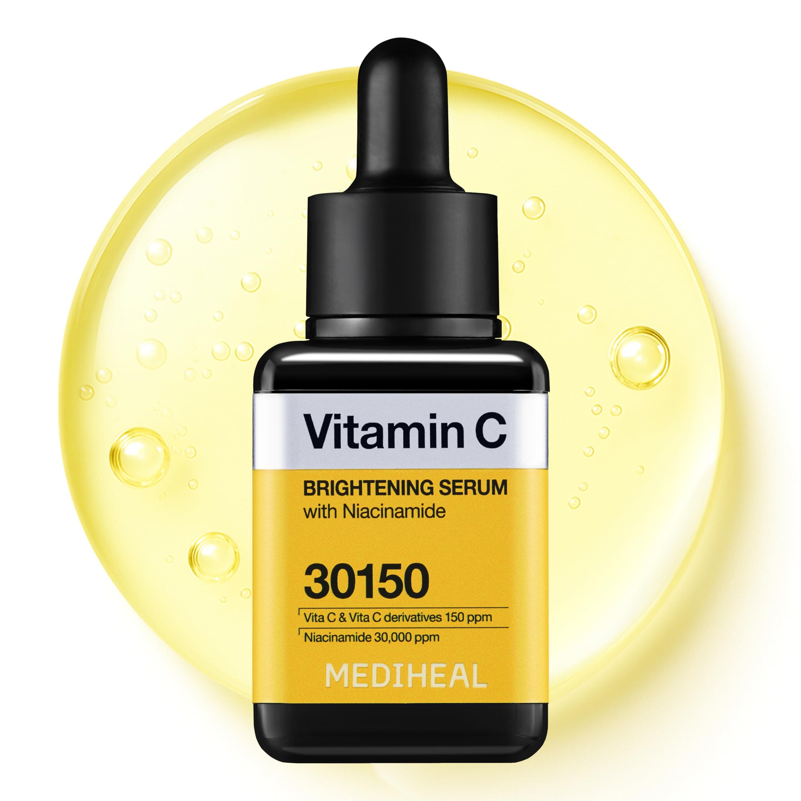 MEDIHEAL Vitamin C Brightening Korean Face Serum with Niacinamide & Triple Hyaluronic Acid for Dark Spots, Uneven Skin Tone & Glow, Hydrating Texture-Refining Vitamin C Serum for Radiant Smooth Skin (40ml)
