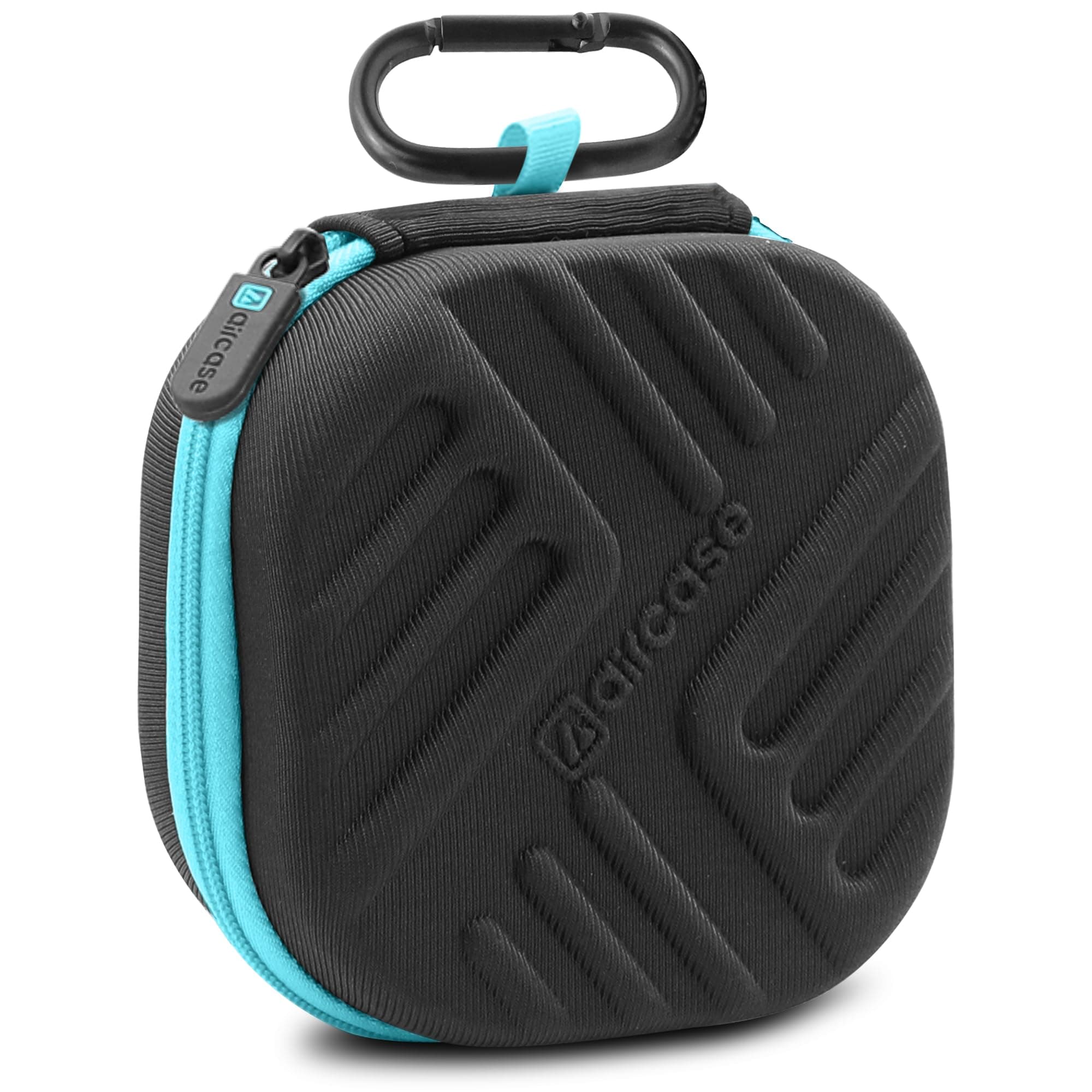 AirCase Earphone Case Pouch - 3-Layer Hard Shell with Carabiner | Wired Earphone Carrying Case, Travel Organizer for Earbuds, USB Drives, SD Cards, Cables (Black)