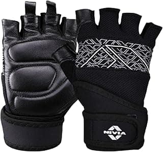 Nivia Pro Grip Gym Gloves for Men & Women, Leather Gloves with Neoprene Wrist Support, Towel Fabric Thumb, Ideal for Gym Workouts, Weightlifting, Dumbbells & Home Fitness Equipment (Black, L)