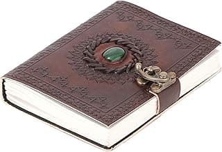 ALCRAFT Real Leather Green Stone Brown Embossed Handmade Diary with Metal Lock -Size of (H) 6*(L) 4.5 Brown