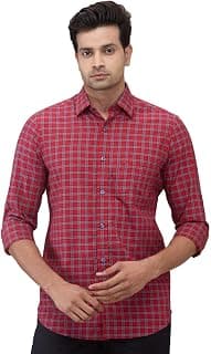 Colorplus Men Regular Fit Checks Pattern Pure Cotton Plain Collar Full Sleeve Casual Shirt