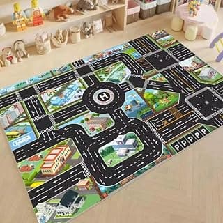 Kids Play Mat 80x120 cm | Foldable Road Traffic Carpet for Boys & Girls |Activity Mat | Rug for Bedroom Playroom Nursery