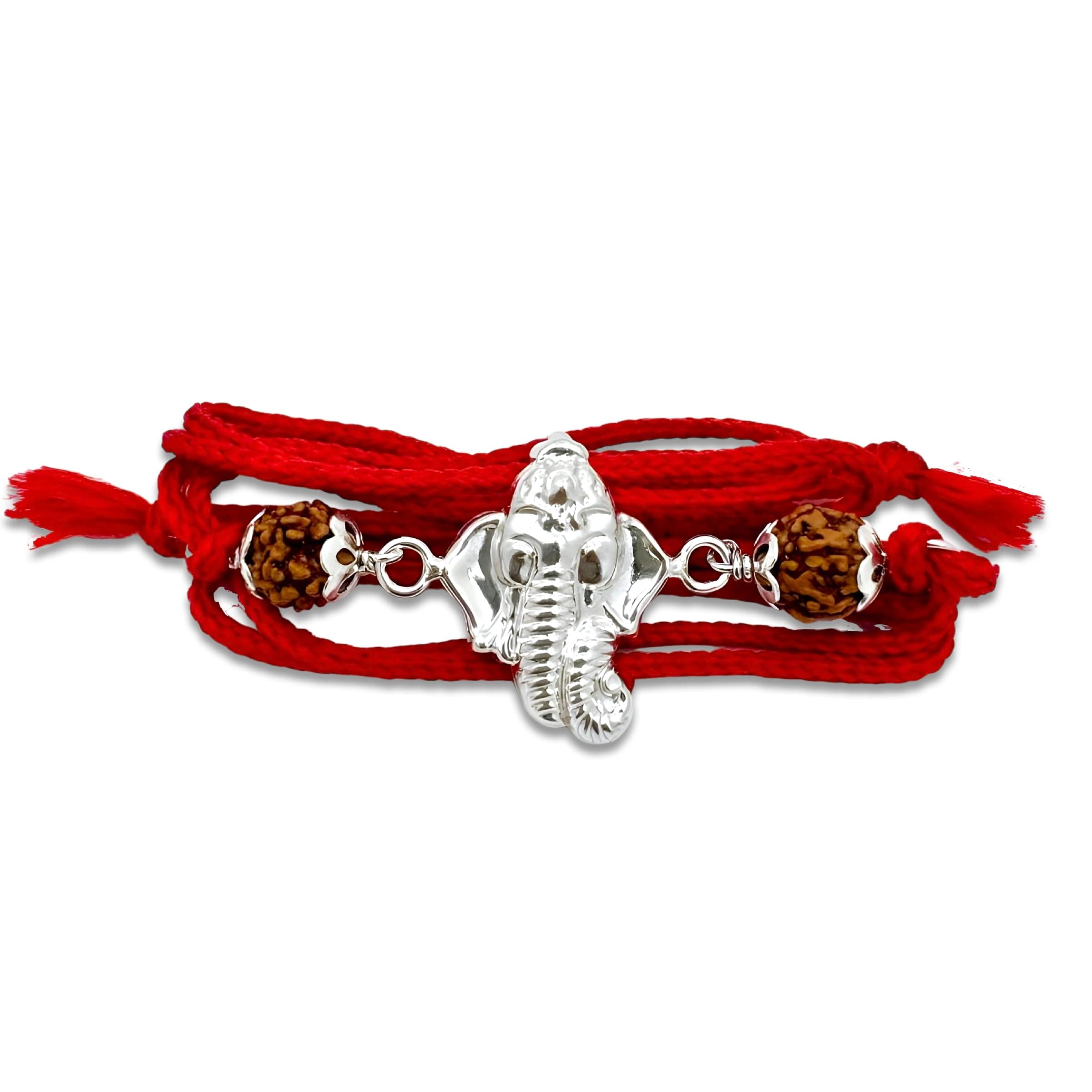 Silver Rakhi for Brothers, 925 Pure Silver Rudraksh Rakhi Bracelet with Roli Kum Box for Brother