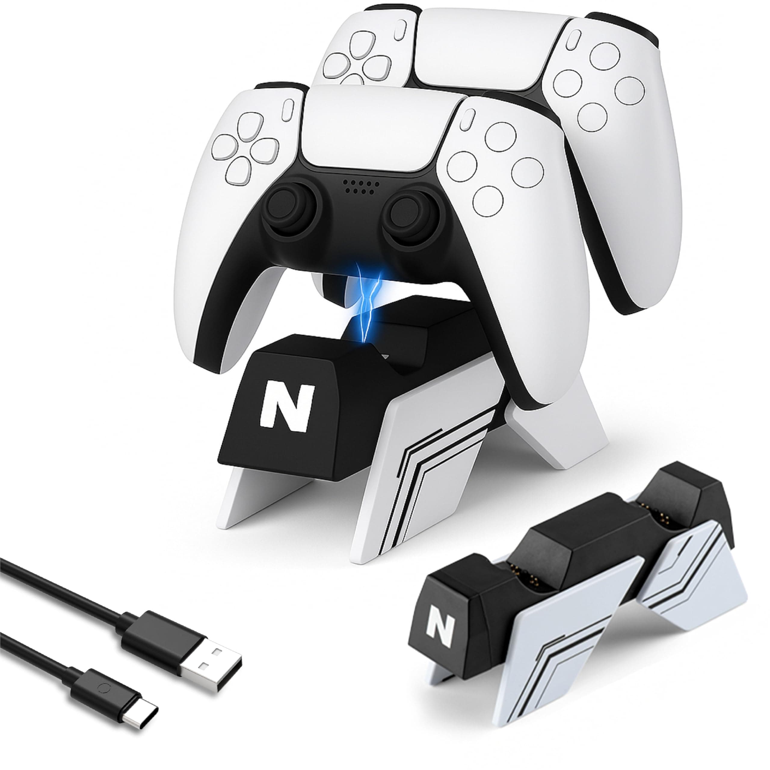 NiTHO Charging Station for PS5 DualSense/PS5 Edge Wireless Controllers, Controller Charger Compatible with PlayStation 5 Controllers, Vertical Dual Controller Fast Charging Dock, White
