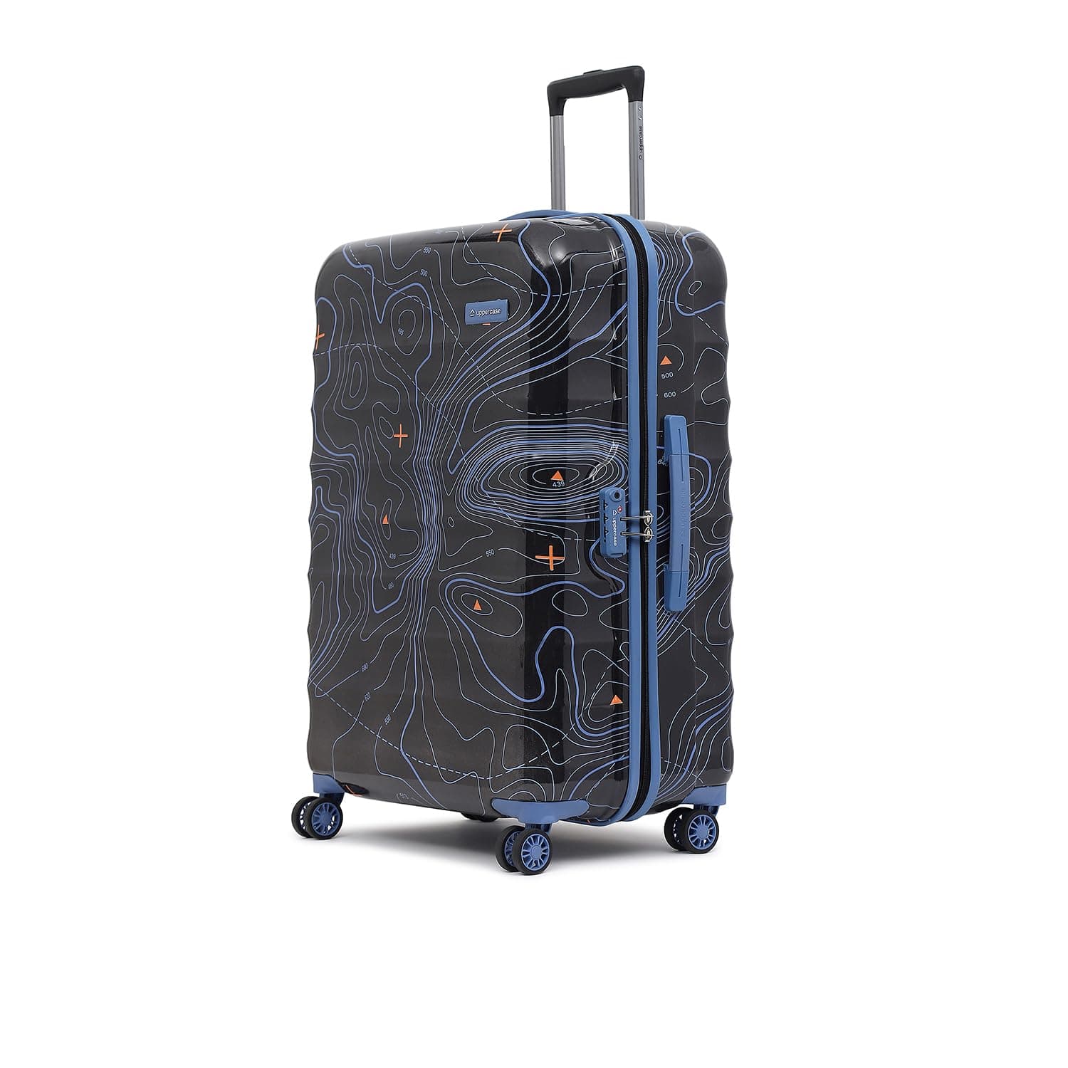 uppercase Polyester Topo (Large) 76Cms|Hardshellsided Check-In Artistic_Skate_Wheel Printed Trolley Bag|8 Wheel Sustainable Travel Bag With Tsa Lock&Anti-Theft Zippers|Men&Women (Black),H-75.5 cms