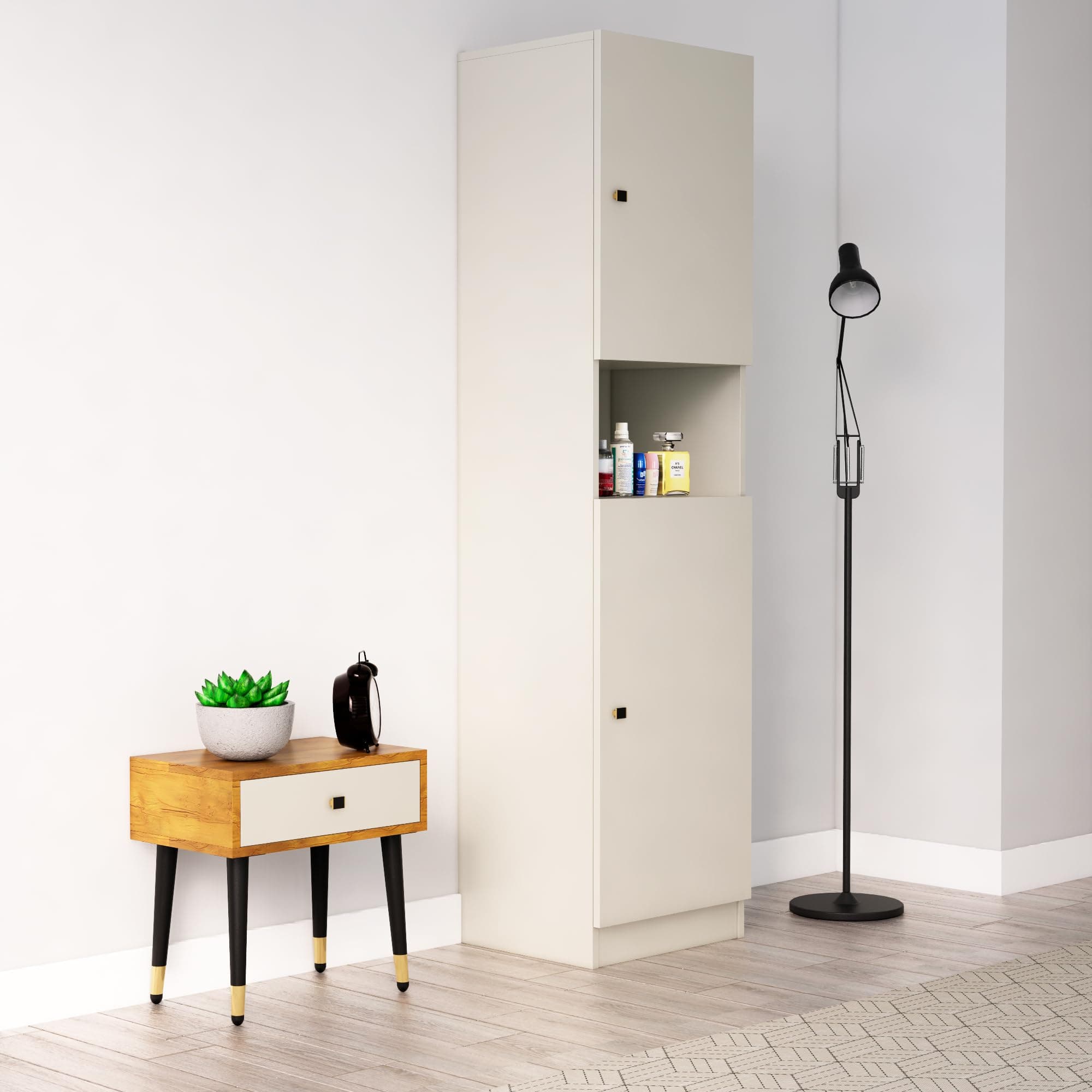 Bniture Wooden Almirah for Clothes, Door for Bedroom, 2 Door Wardrobe for Living Room & Hanging Space (40D x 45W x 180H CM) | 3 Year Warranty 1 (Frosty White)