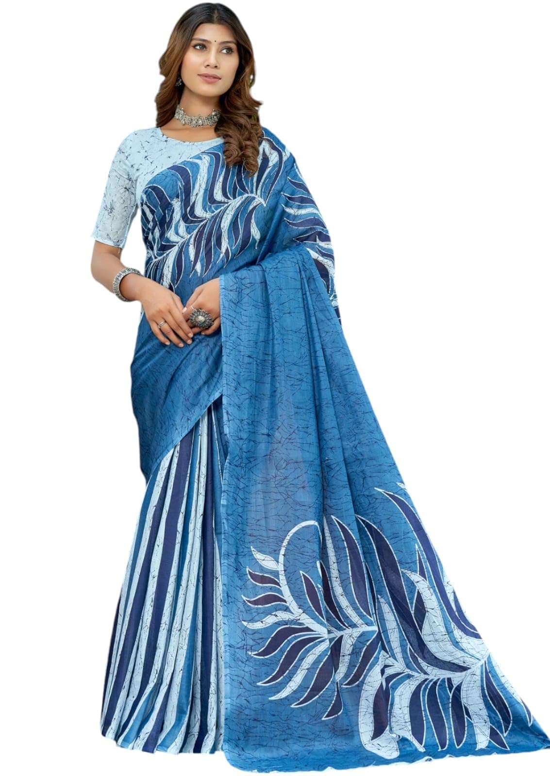 ETHNICCROWN Women's Pure Soft Mul Cotton Madhubani Hand Printed Saree with Unstitched Blouse Piece