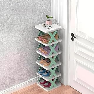 QONETIC 6 Layer Plastic Shoe Rack for Home Stackable & Adjustable Shoe Organizer Shelf for Entryway, Bedroom & Corner Use Space-Saving Foldable Stand with Book & Shoe Storage Slots (6 Layer)