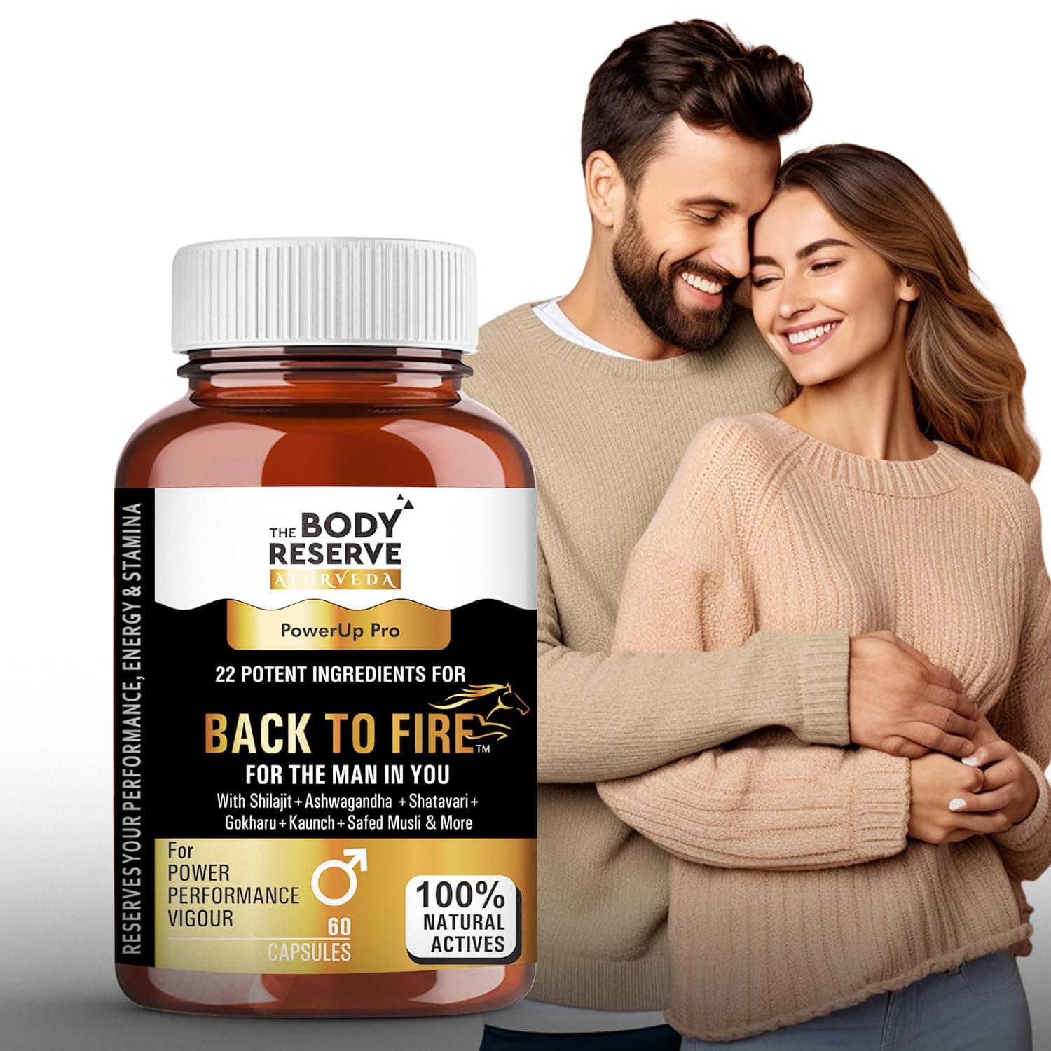 The Body Reserve Ayurveda Back To Fire Capsules For Men With 22 Ayurvedic Herbs Blend for Stamina, Strength & Vitality With Ashwagandha, Shilajit, Safed Musli, Gokshura & More 60 Vegetarian Capsules