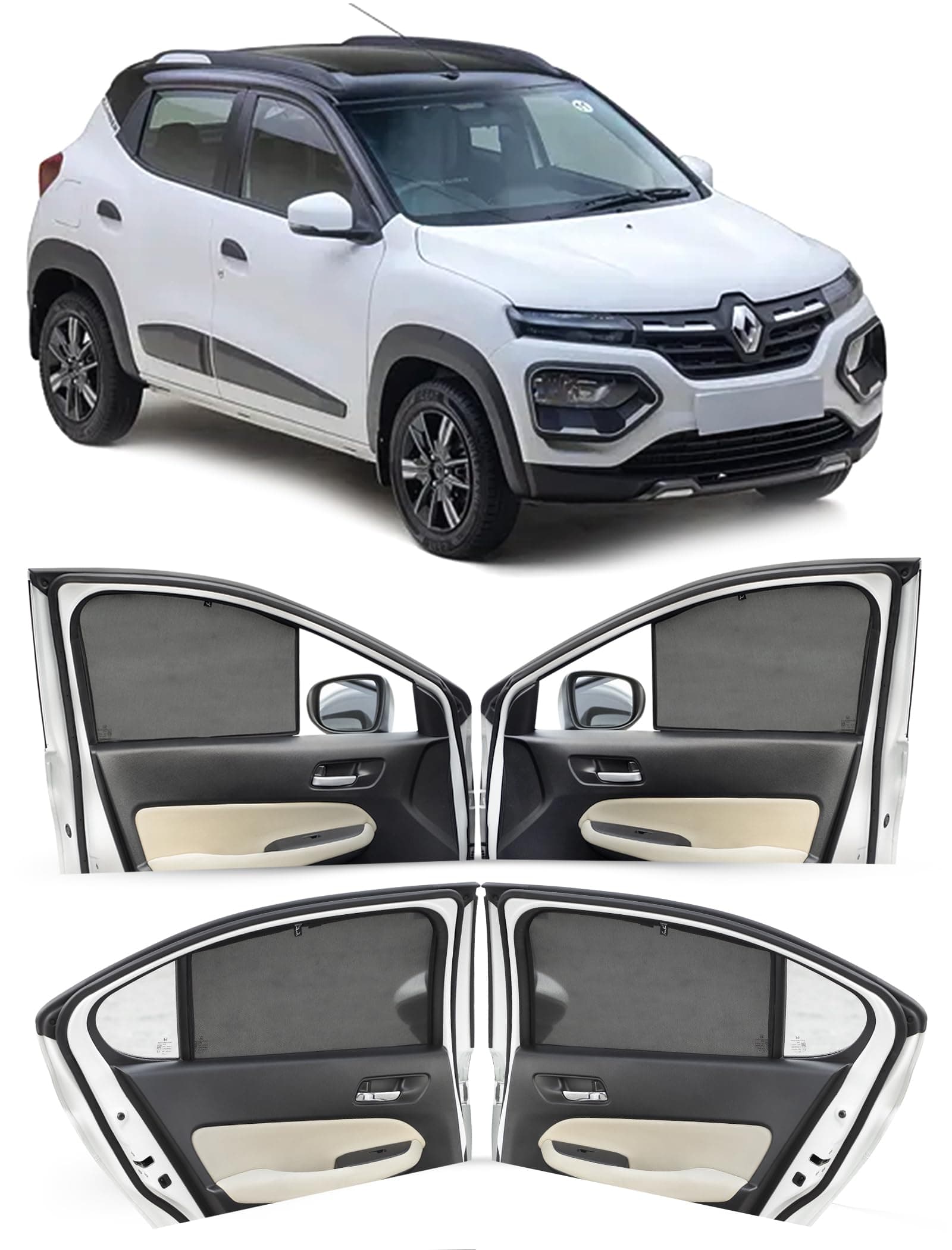 Autofact Car Sunshades for Renault Kwid, UV Protection, Useful Car Accessories, Custom fit Sun Shades for Side Windows, Set of 4
