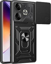 Casodon Heavy Duty Back Case Cover for Tecno Pova 6 Pro 5G, Shockproof Tecno Pova 6 Pro Back Cover, Ring Case with Kickstand and Camera Protection Shutter - Black