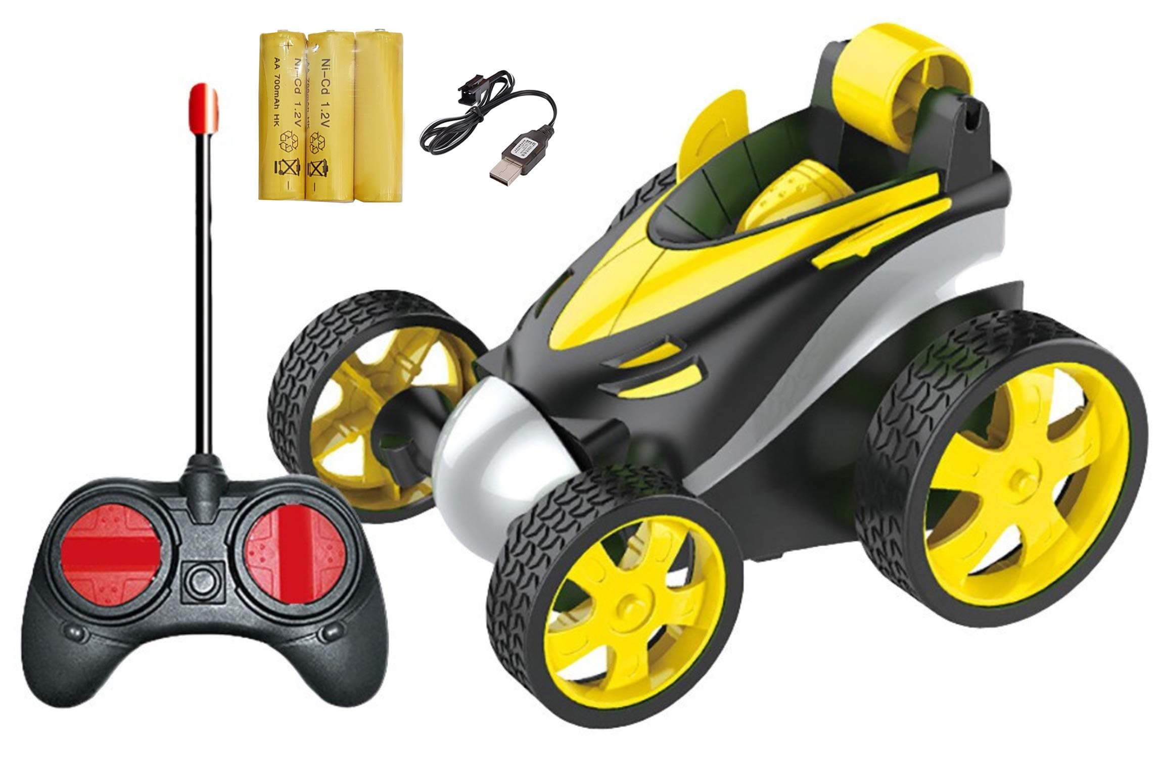 Magicwand® R/C Rechargeable Twisting Stunt Car with Music & Lights for Kids (Yellow)