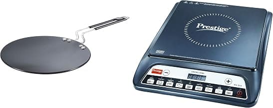 Prestige PIC 20 1200 Watt Induction Cooktop with Push Button (Black) & Hard Anodised Plus Cookware Induction Base Roti Tawa, 225mm, Black Combo