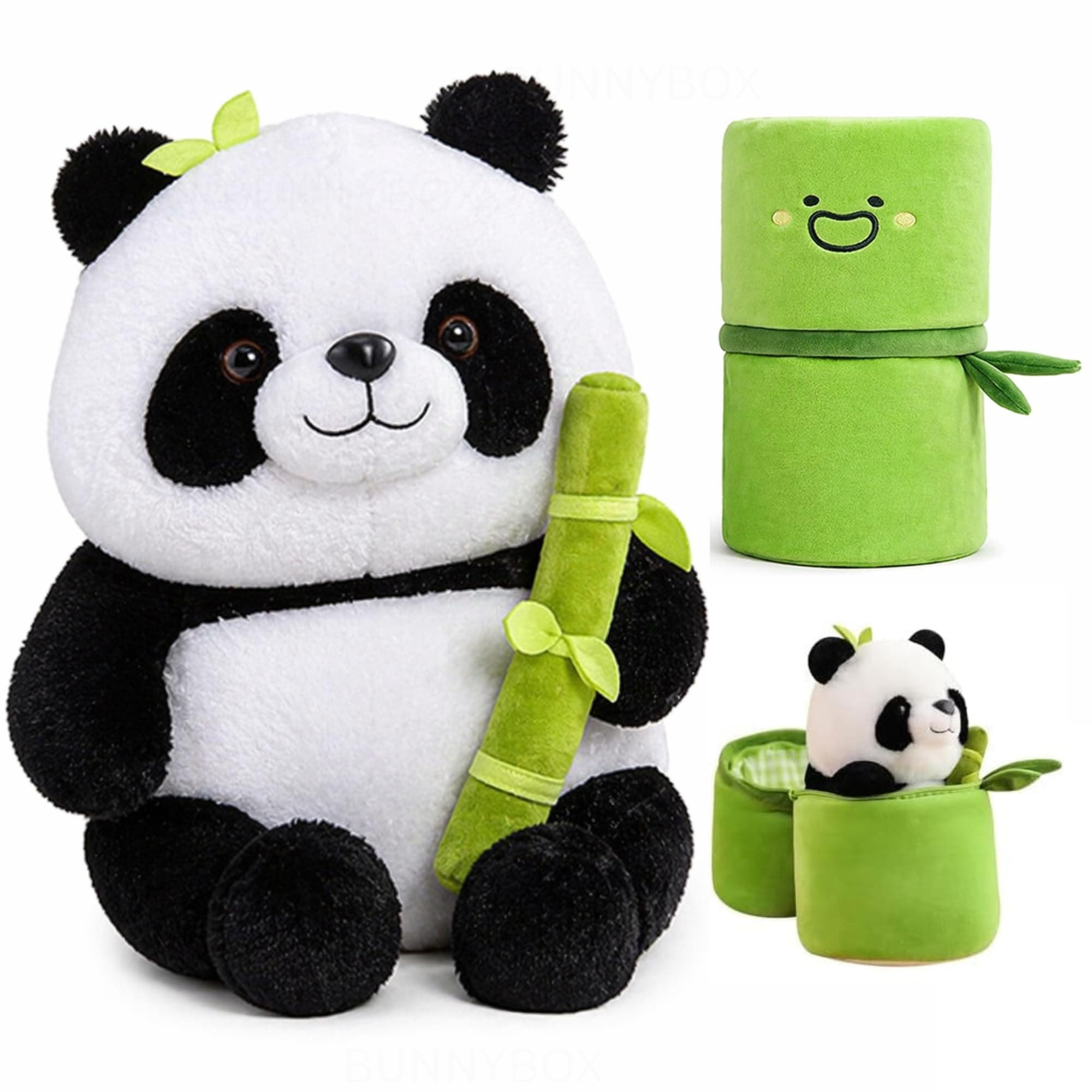 BUNNYBOX Panda Teddy Bear Plush Toy with Bamboo Zipper – Kawaii Soft Stuffed Animal Plushie Doll, Cute Panda Pillow Gift for Kids Girls Boys Birthday Valentine Home Decor