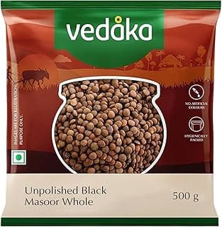 Amazon Brand - Vedaka Unpolished Black Masoor Dal | Whole | 500 G | Premium Black Masoor Dal