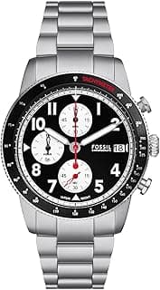 Fossil Men Sport Tourer Silver Quartz Stainless Steel Chronograph Watch Fs6045, Black Dial, Silver Band