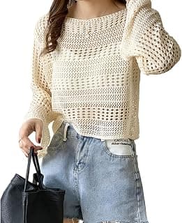 MYSTIFY Women®Short Openwork Sunscreen Knitted Pullover Women Summer Seaside Resort Loose Design Sense Long-Sleeve Sweater Top