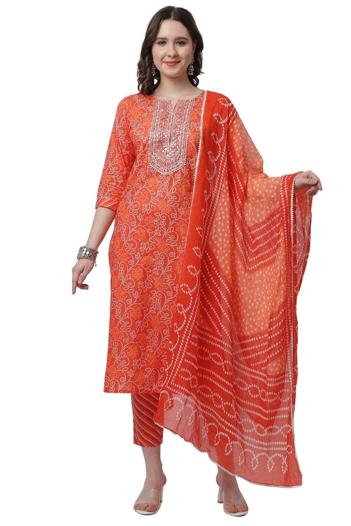 Rajnandini Women's Pure Cambric Cotton Jaipuri Printed & Embroidered Kurta Set With Dupatta (JOPLVL288-P)