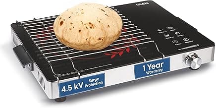 Glen 2200W Infrared Cooktop Stove with Grill Rack for Barbecue, Touch Control, Crystal Glass Plate, Digital Display, 4 Modes, Timer, Surge Protection, for Induction & Flat Bottom Utensils (SA-3077IR)