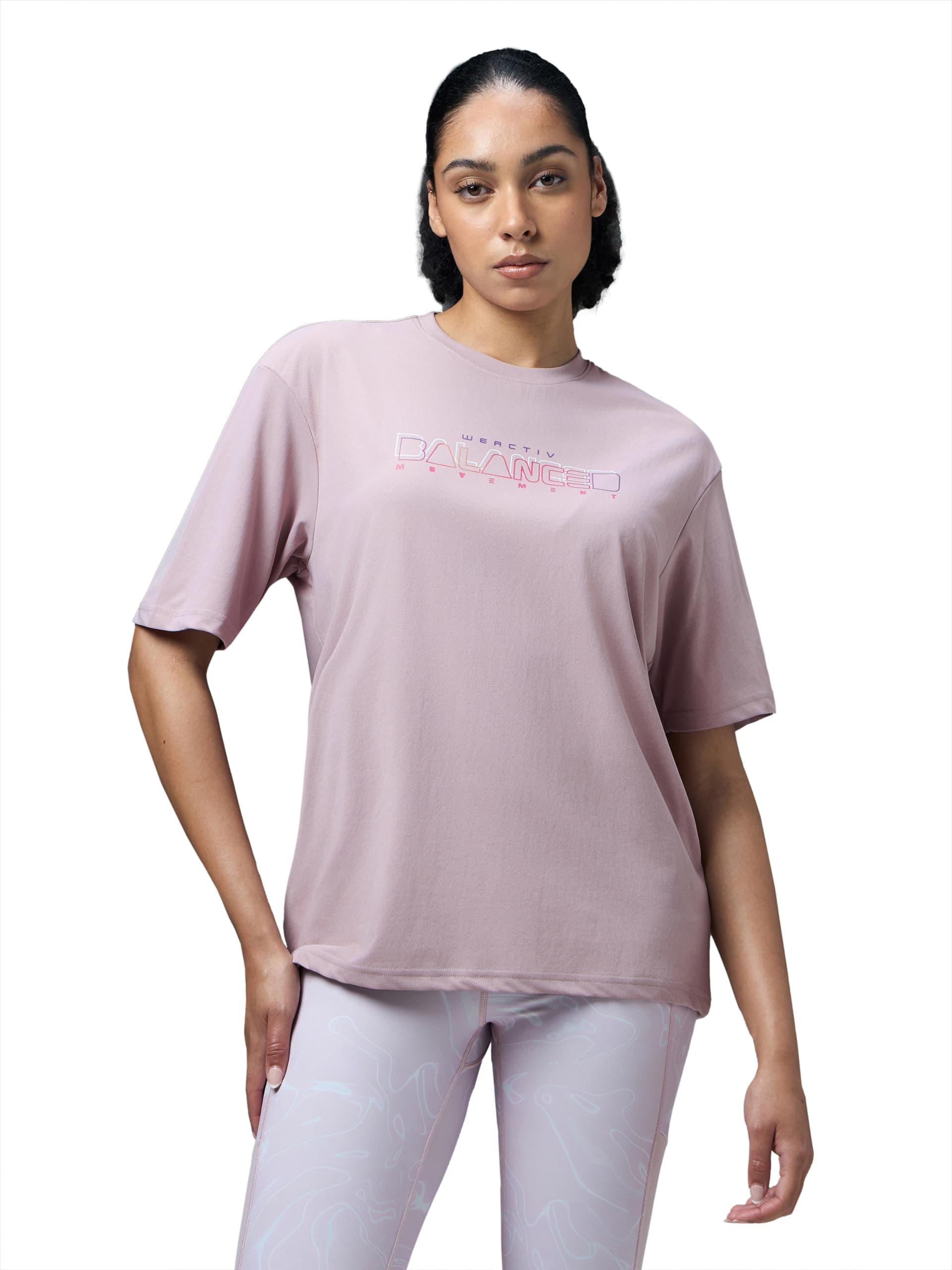TECHNOSPORT Women's Slim Fit Typography Print Half Sleeve T-Shirt for Casual Wear, Gym & Sports