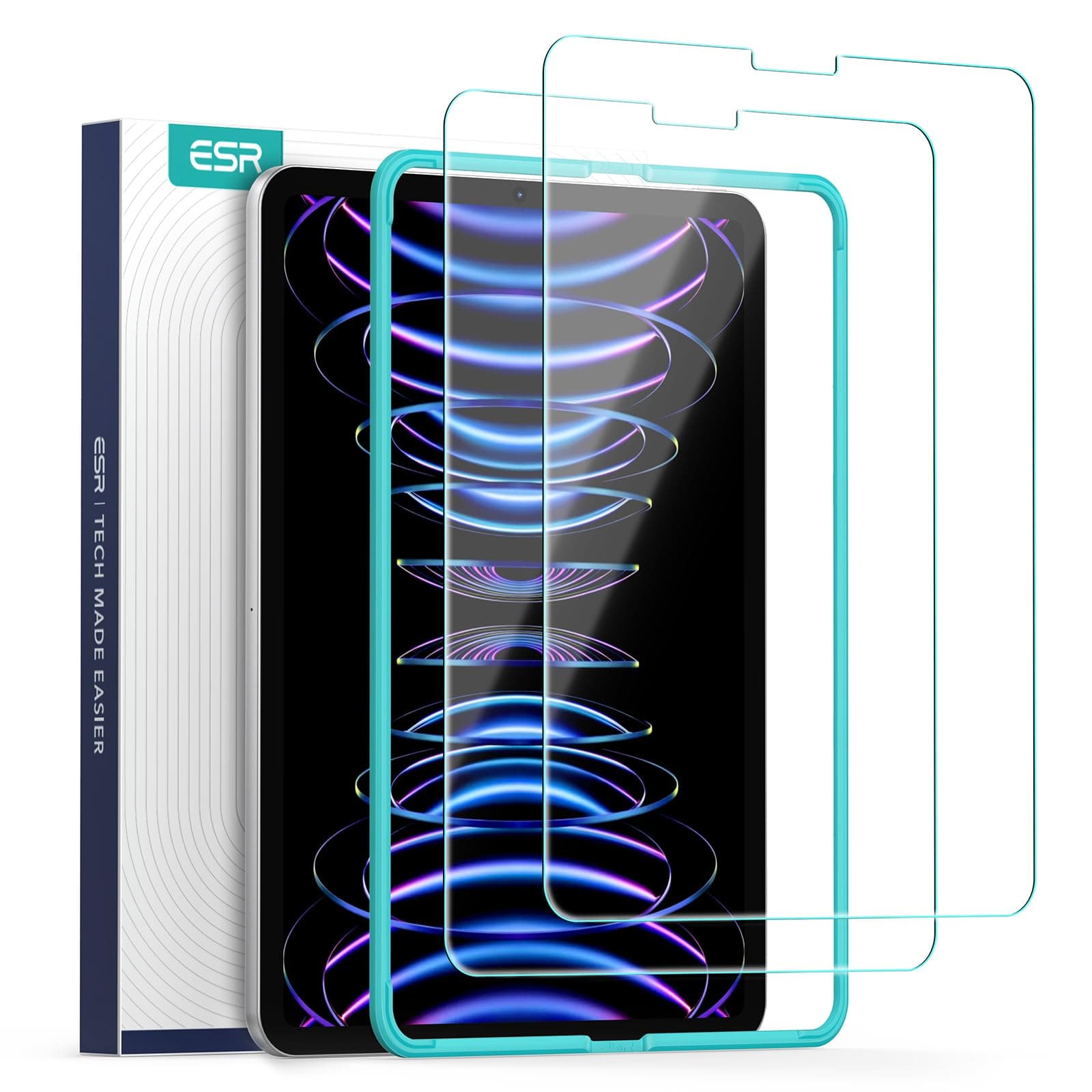 ESR 2 Pack Screen Protector for iPad Air 5th/4th Generation (2022/2020)，iPad Pro 11 Inch (2022/2021/2020/2018) Screen Protector, Tempered-Glass Film with Alignment Frame, Anti-Scratch, HD Clarity