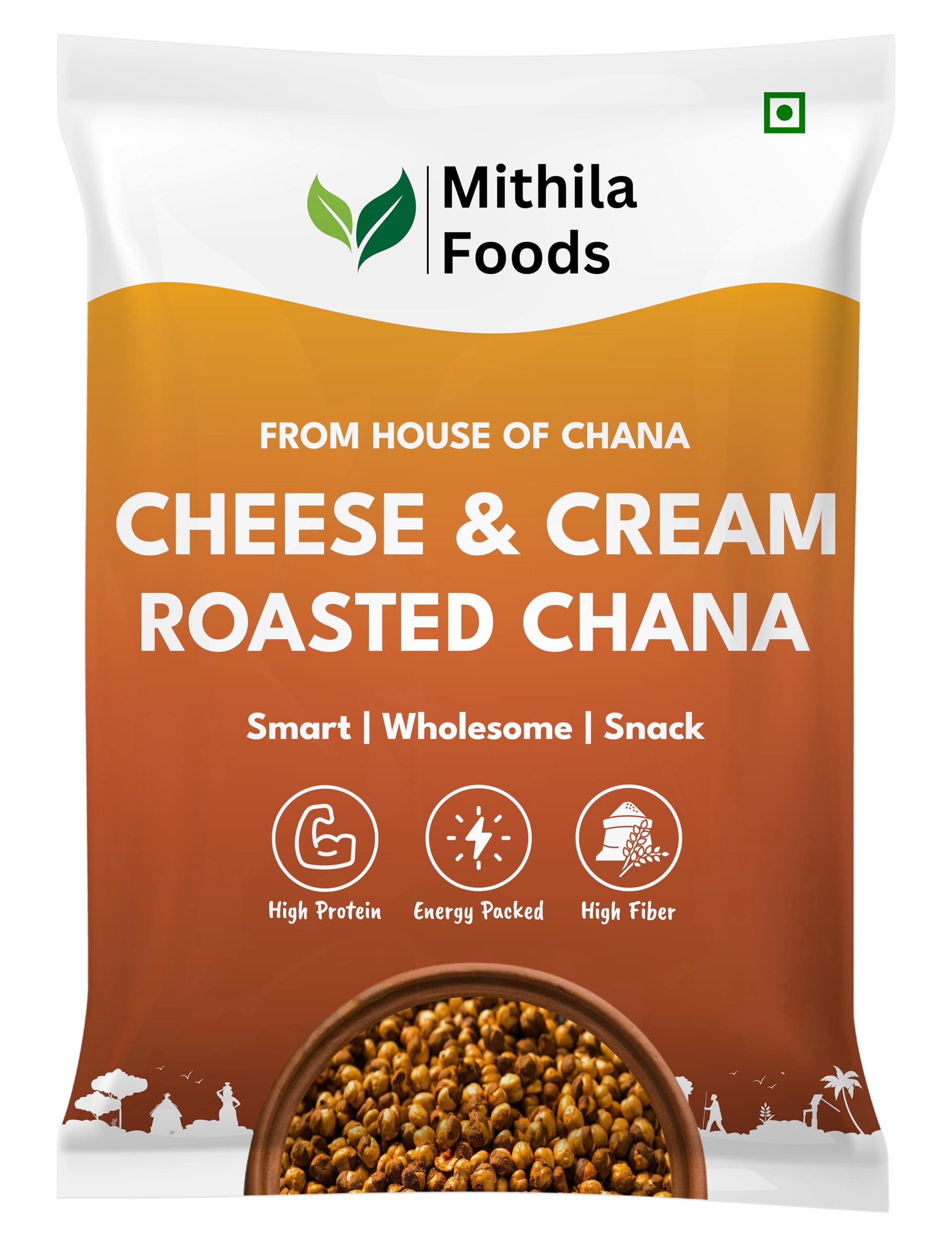 MITHILA FOODS 1kg Cheese & Cream Roasted Chana | Desi Chickpeas | Whole with Skin | Crunchy Vegan Gluten-Free High Protein SMART Snack | Authentic Bihari Bhuna Chana Snacks Cheese & Cream Flavor