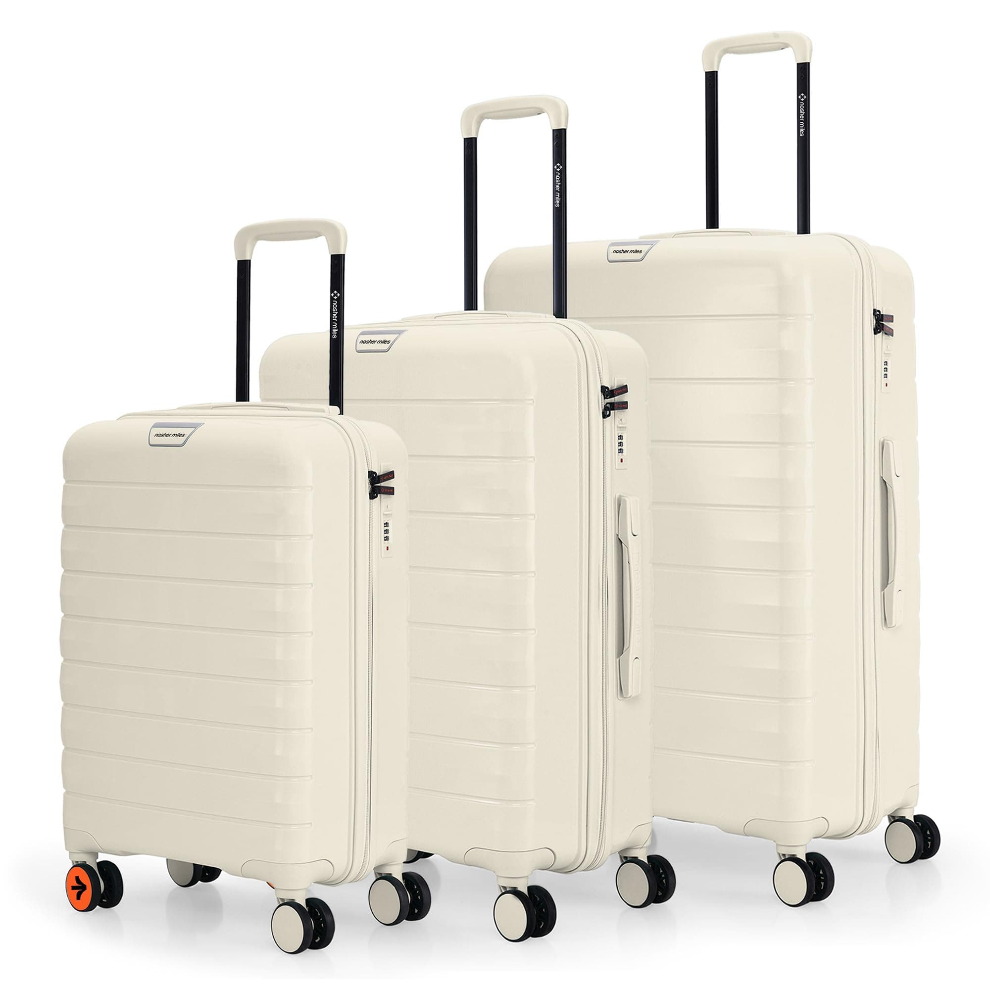 Nasher Miles Vienna Hard-Sided Polypropylene Luggage Set Of 3 White Cream Spinner Trolley Bags (55,65 & 75 Cm) 8 Wheels Small,Medium & Large Suitcase